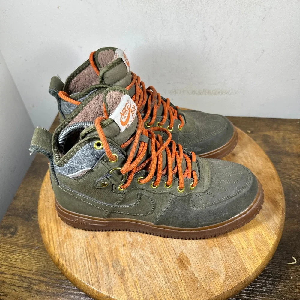 Nike Air Force 1 Duckboot Dark Loden Green Orange 444745-300 Mens 8 Winter Boots